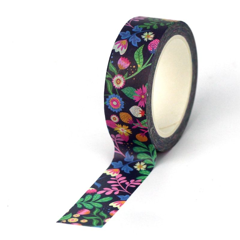 Washi tape - Fekete virágos - washi tape, virágos